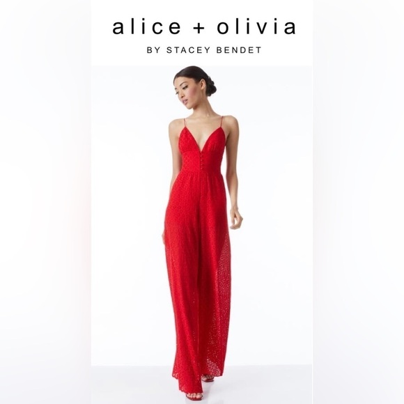 Alice + Olivia Tilly Floral Eyelet Wide Leg Jumpsuit - Picture 1 of 17